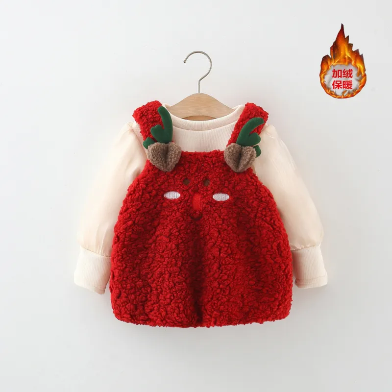 Christmas velvet little girl warm cotton baby princess dress two piece set
