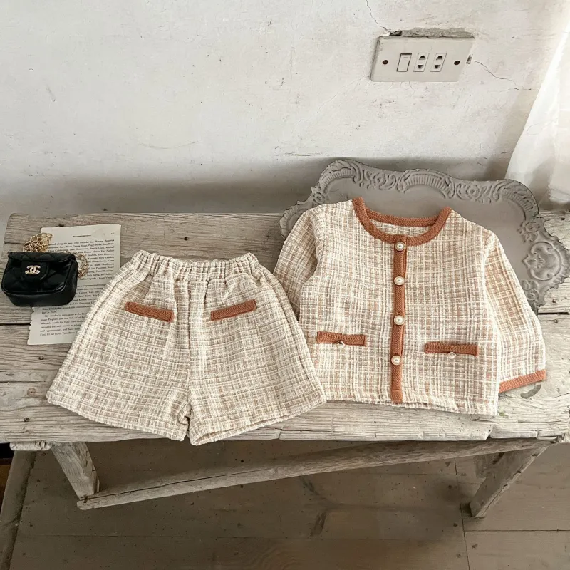 Cardigan suit infant and toddler stylish tops and shorts two-piece suit