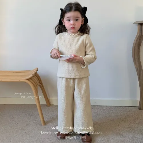 Children's clothing baby girls clothing set velvet suit lace top wide leg pants
