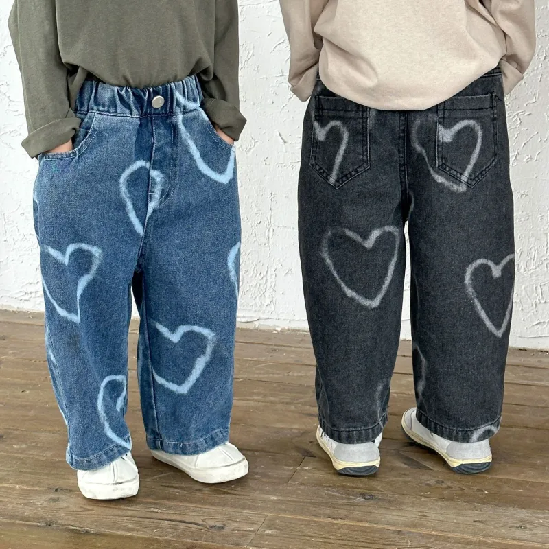 Children's jeans straight loose boys casual pants babies' trousers