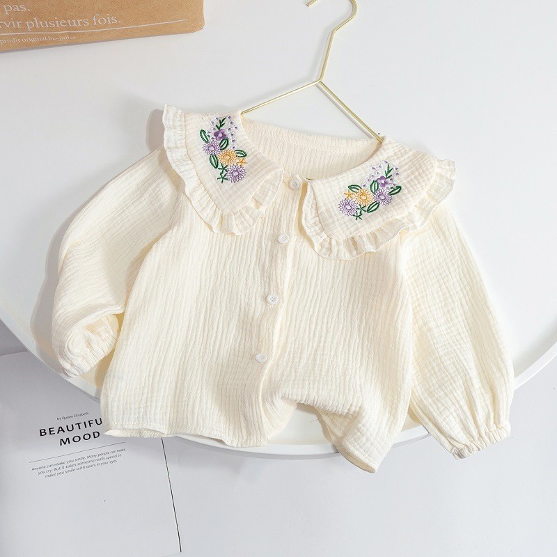 Girls' Peter Pan collar blouse embroidered white shirt little girl blouse