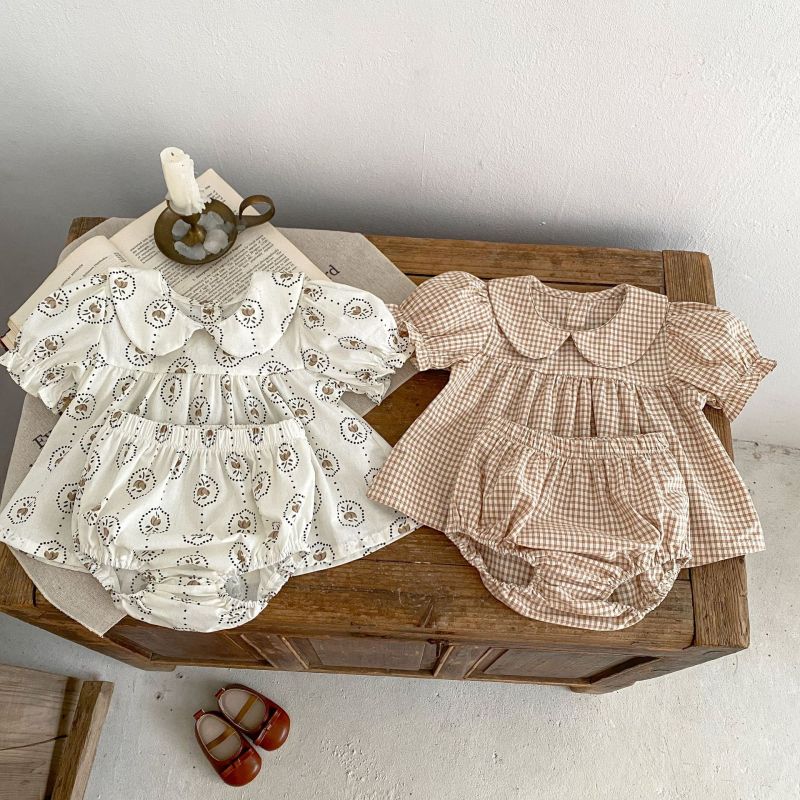 Baby girl doll collar short-sleeved cute floral two piece baby suit