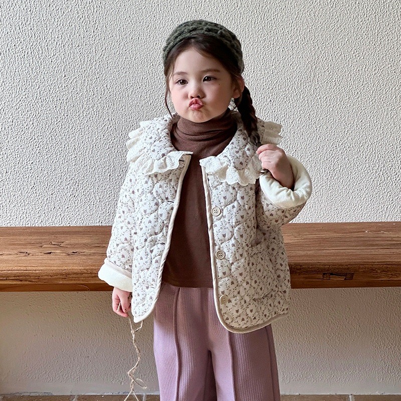 Girls baby coat floral pure cotton baby girls thickened warm tops