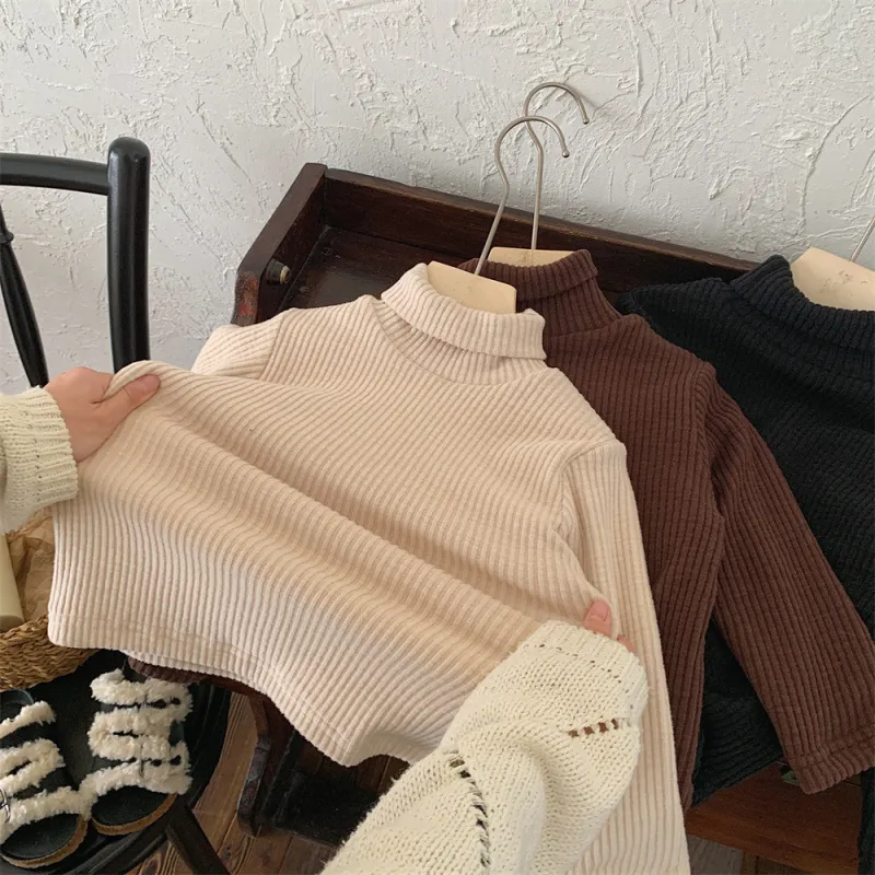 Baby sweater thickened versatile half turtleneck pit strip kids bottoming shirt