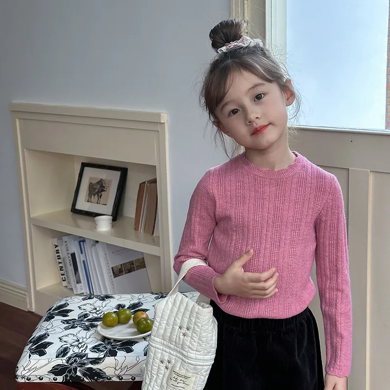 Children's clothing underwear girls' sweet lace collar knitted top