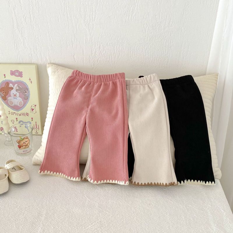 Girls' solid color Bell-bottom pants thickened warm casual pants