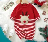 Baby romper knitted sweater striped Christmas elk jacquard jumpsuit