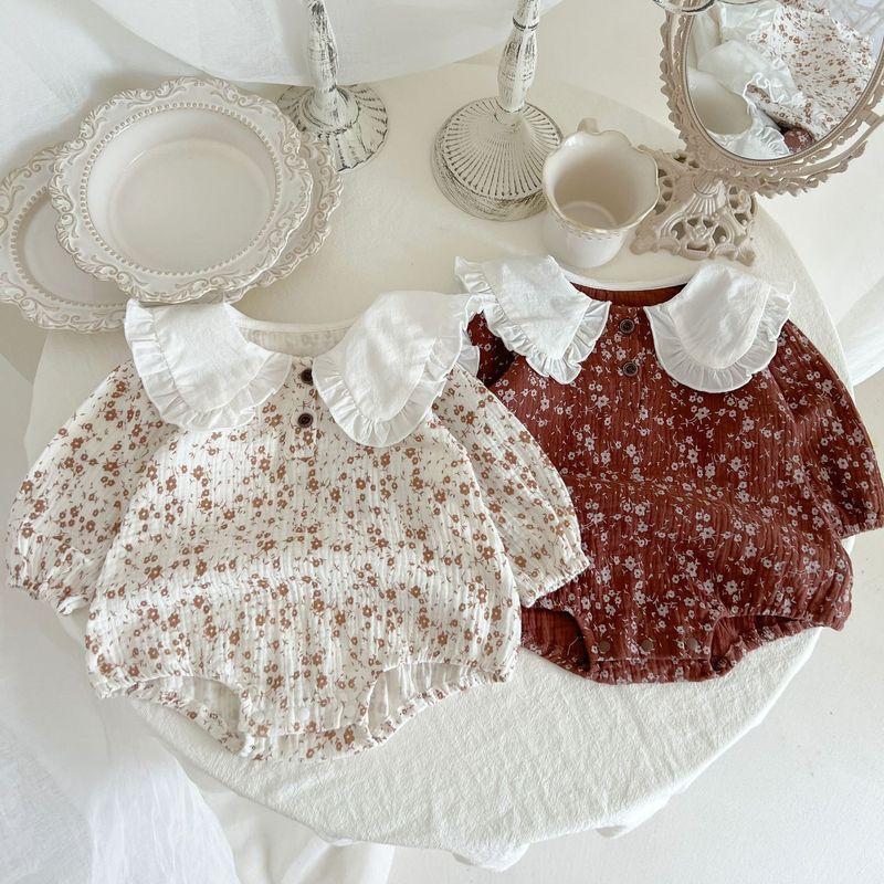 Romper Autumn Girls Pure Cotton Double-layered Yarn Floral Jumpsuit