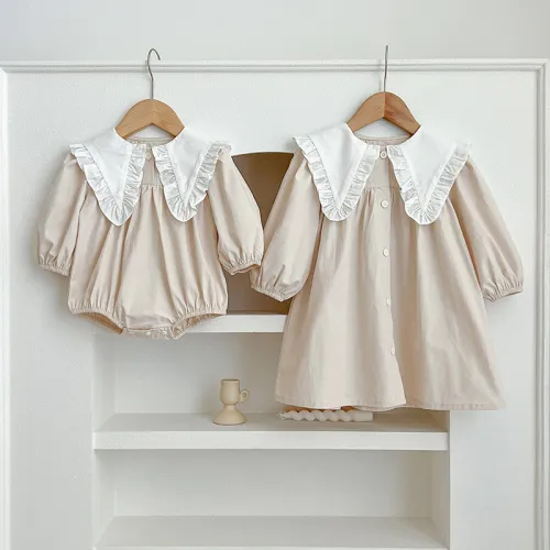 Girls dress Princess big lapel long sleeve baby rompers sisters outfit