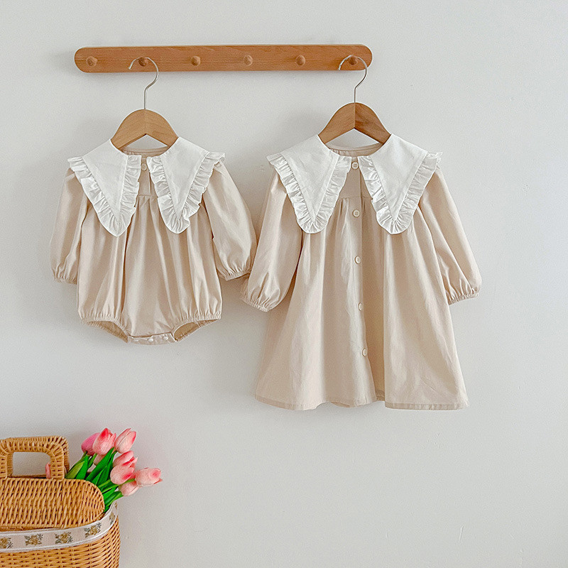 Girls dress Princess big lapel long sleeve baby rompers sisters outfit