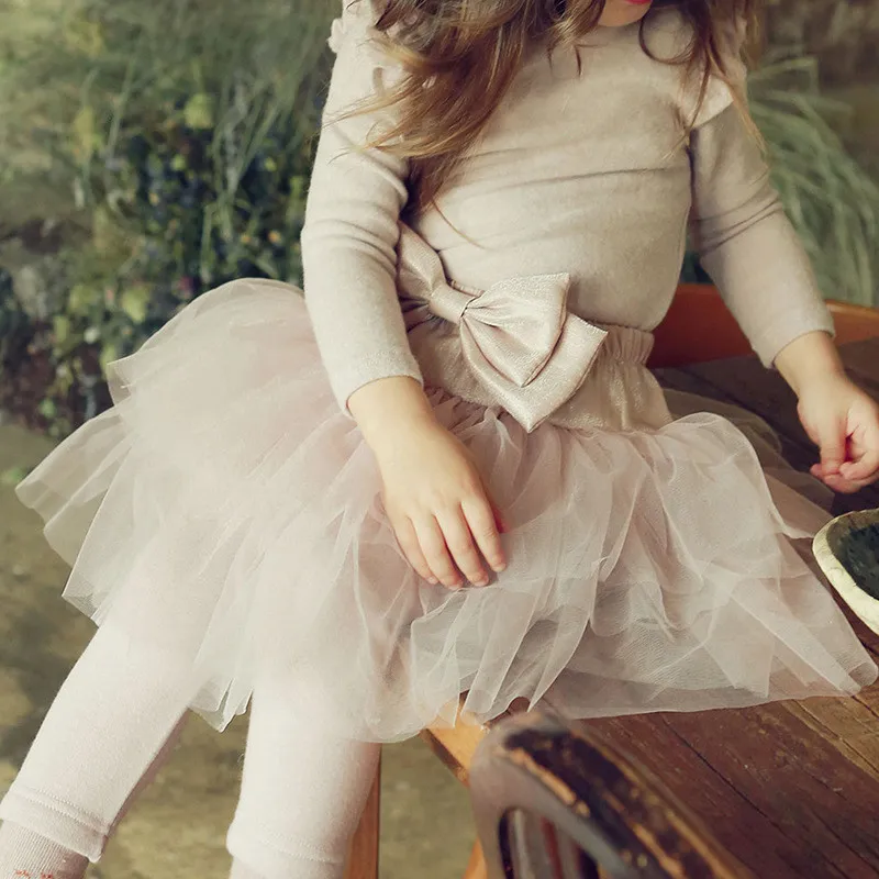 Winter Girls children velvet padded leggings bow puffy mesh skirt