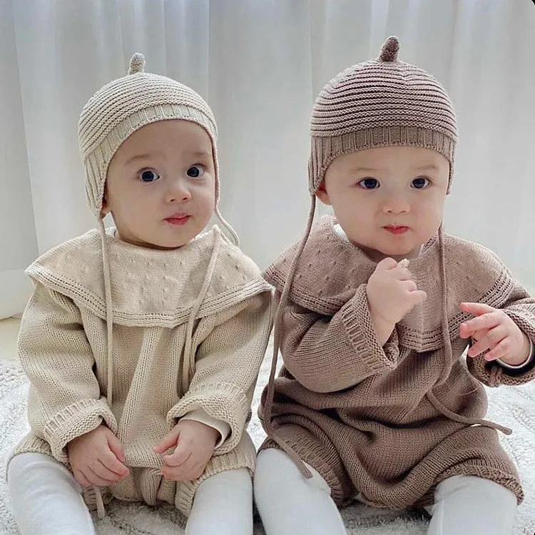Baby jumpsuit baby large lapel cotton knitted long romper