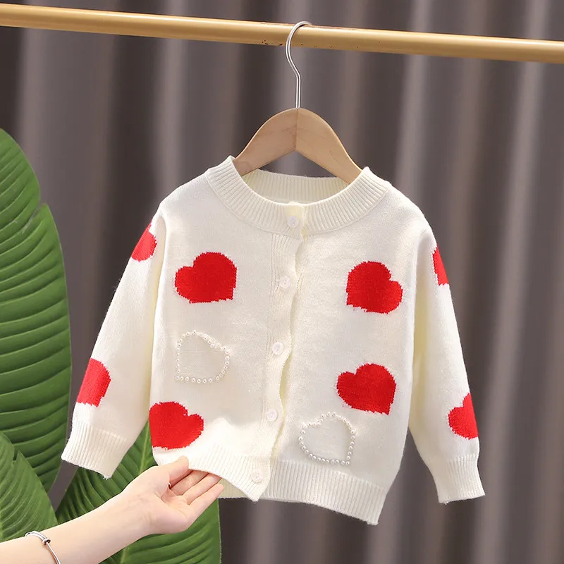 Girl's cardigan sweater knitwear baby girl love long sleeve sweater top