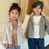 Long-sleeved shirt striped boys' cotton shirt coat baby's top