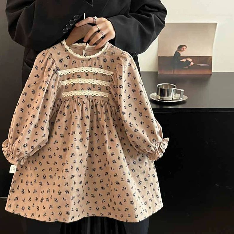 Girls' baby dresses floral skirt baby girl lace collar baby princess dress