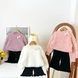 Lambswool padded sweater flared pants two-piece set of girls sweater set
