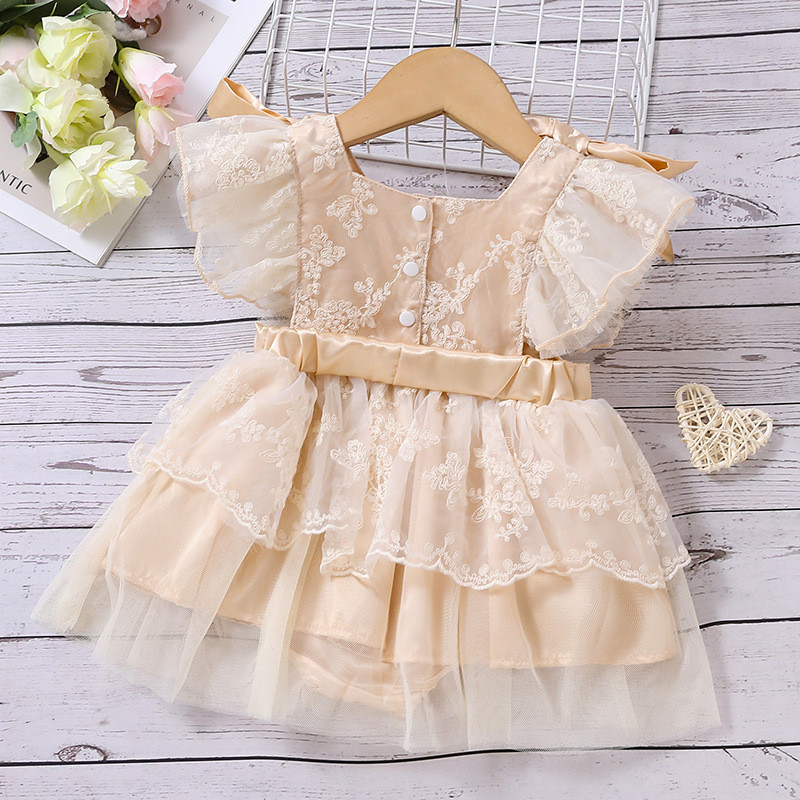 Girl flounced sleeve tulle skirt baby retro princess romper