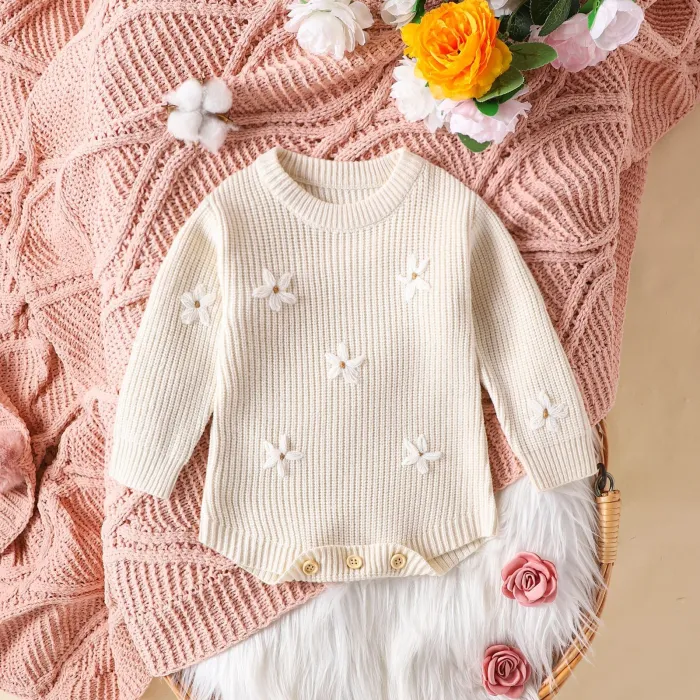 Leisure flower embroidered sweater baby long sleeve jumpsuit