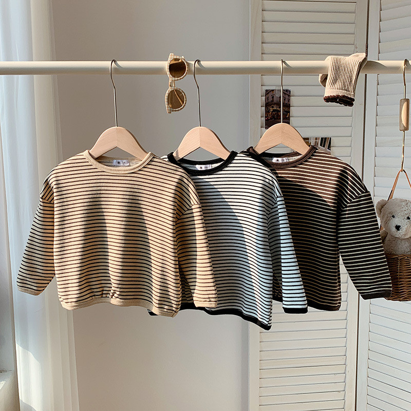 Long-sleeved retro striped loose top boys sweatshirt