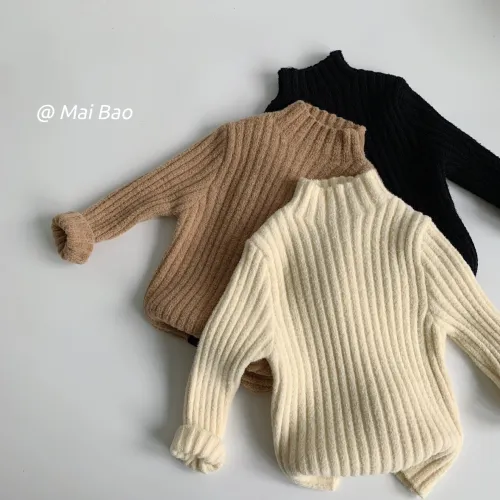 Solid color warm keeping pullover children half turtleneck knitted sweater