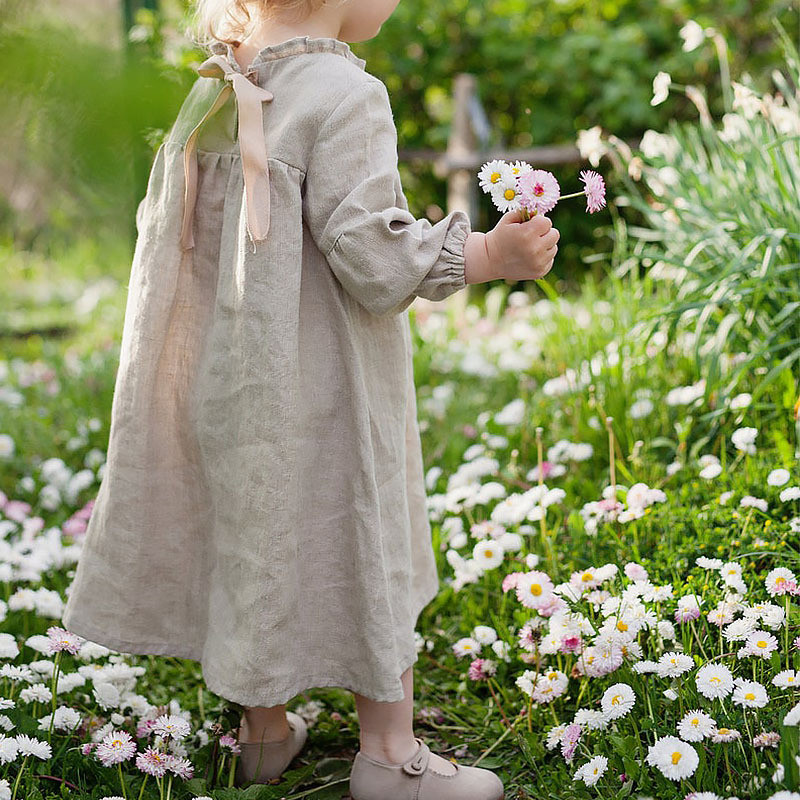 Baby dresses long-sleeved fungus collar back strap princess dress