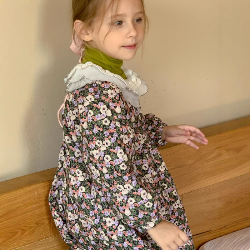 Children's cotton padded thickened princess dress lace collar floral skirt