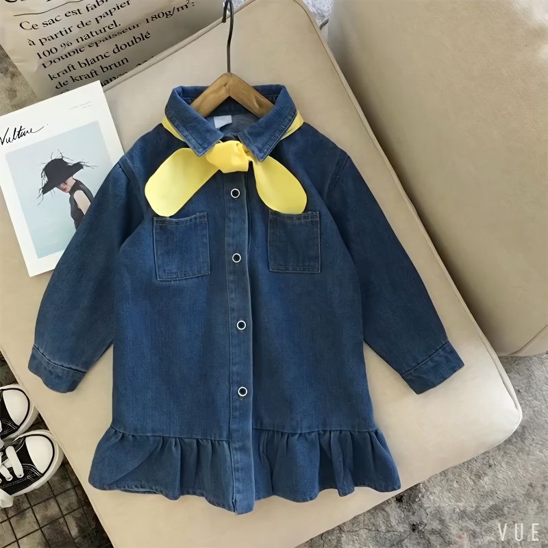 Girls denim baby dresses long-sleeved little girl's skirt lotus leaf princess dress