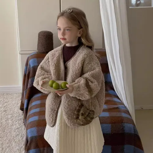 Girls' baby coat lamb wool quilted wool sweater little girl's cotton top