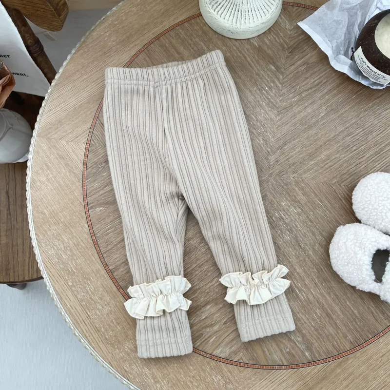 Double velvet infant lace sunken stripe pants baby girl leggings