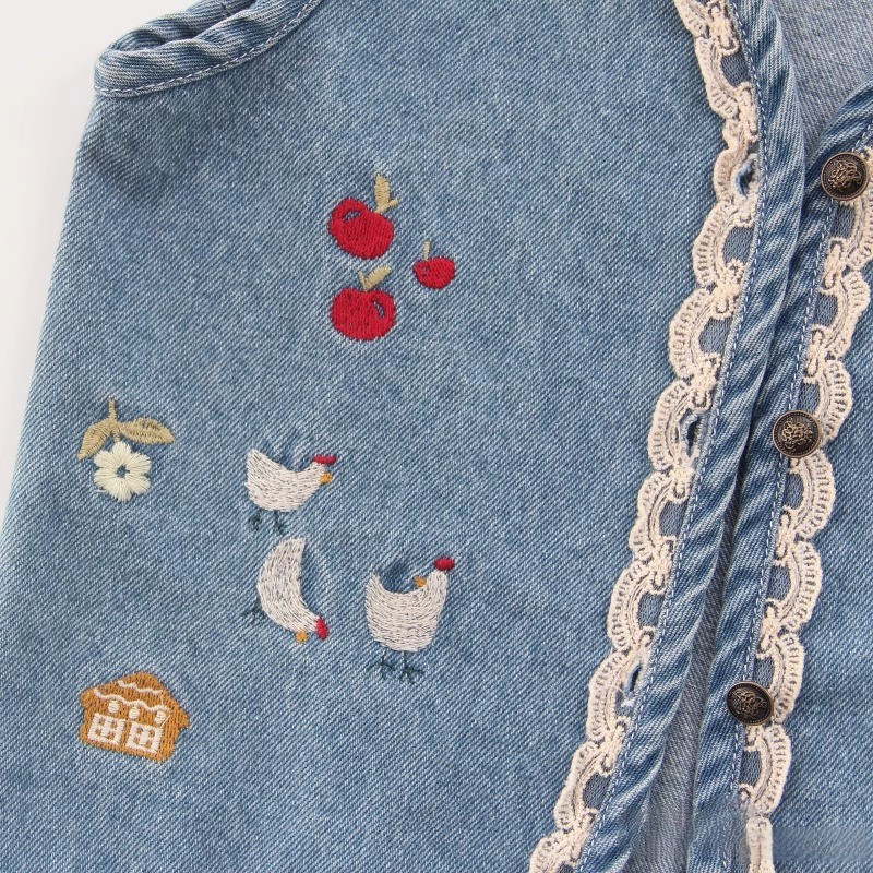 Girls Denim Baby Vest Lace Floral Sweet Cute Waistcoat Cardigan Top