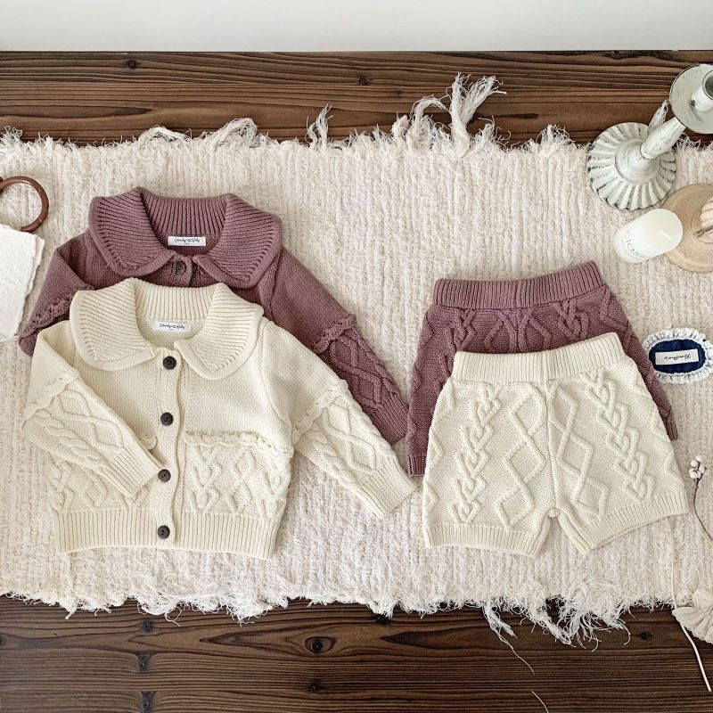 Twist baby suit ingot collar hand hook retro top shorts 2-piece set