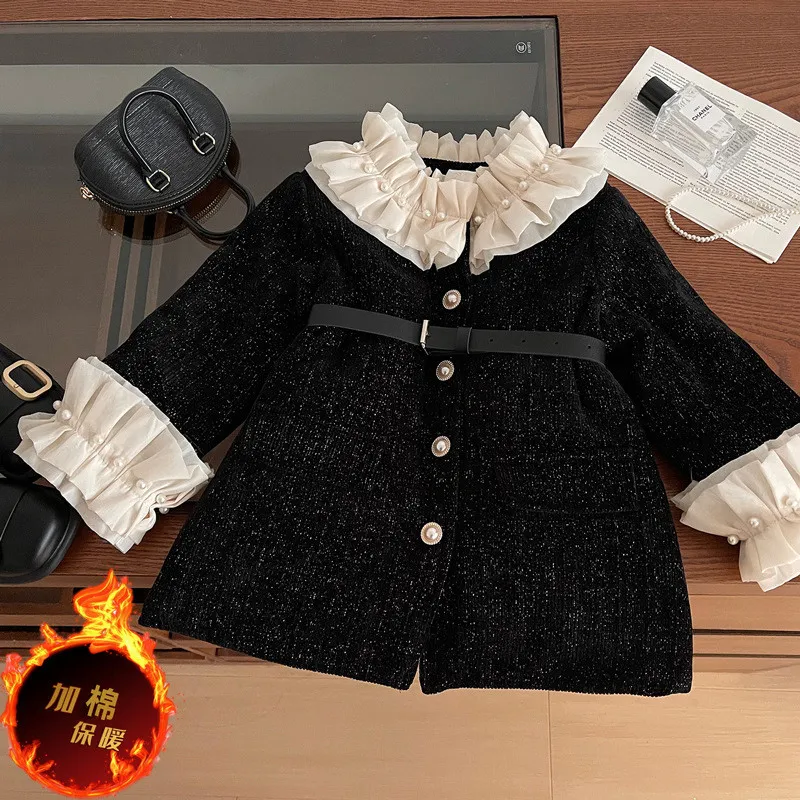 Children coat Girls' flower stand collar thickened fashionable top