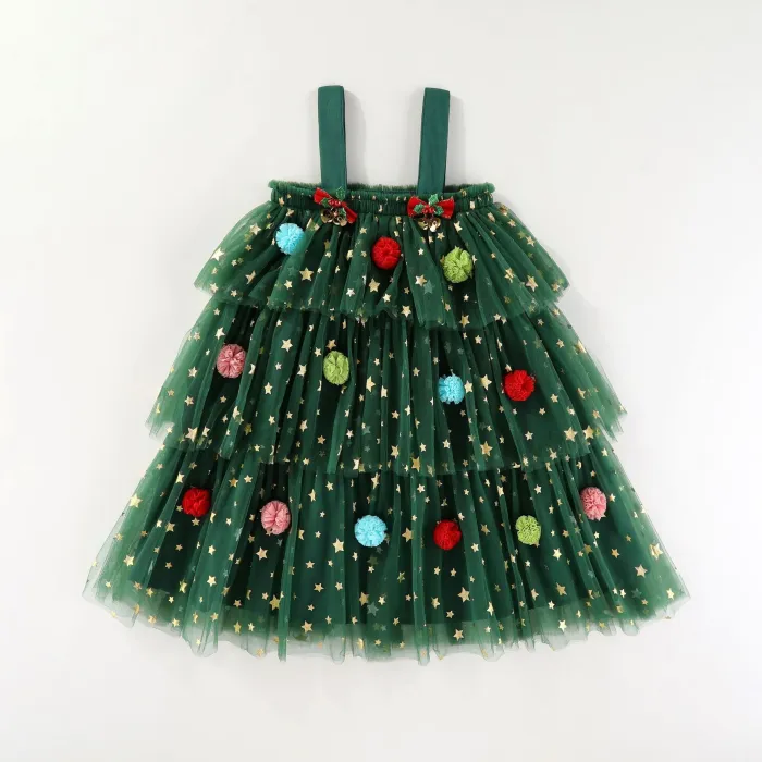 Christmas-tree skirt children's cake straps tulle dress