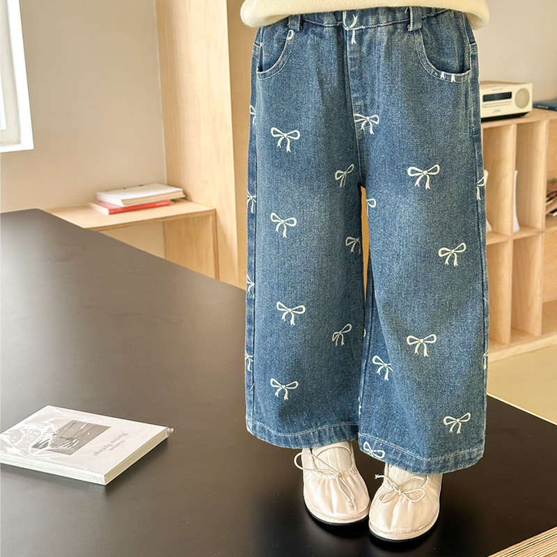 Baby Pants Full Printed Bow Loose Fit Jeans Straight Legs Trousers