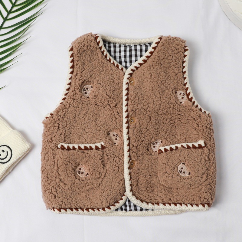 Baby vest  little girl's bear printed warm lamb velvet baby top