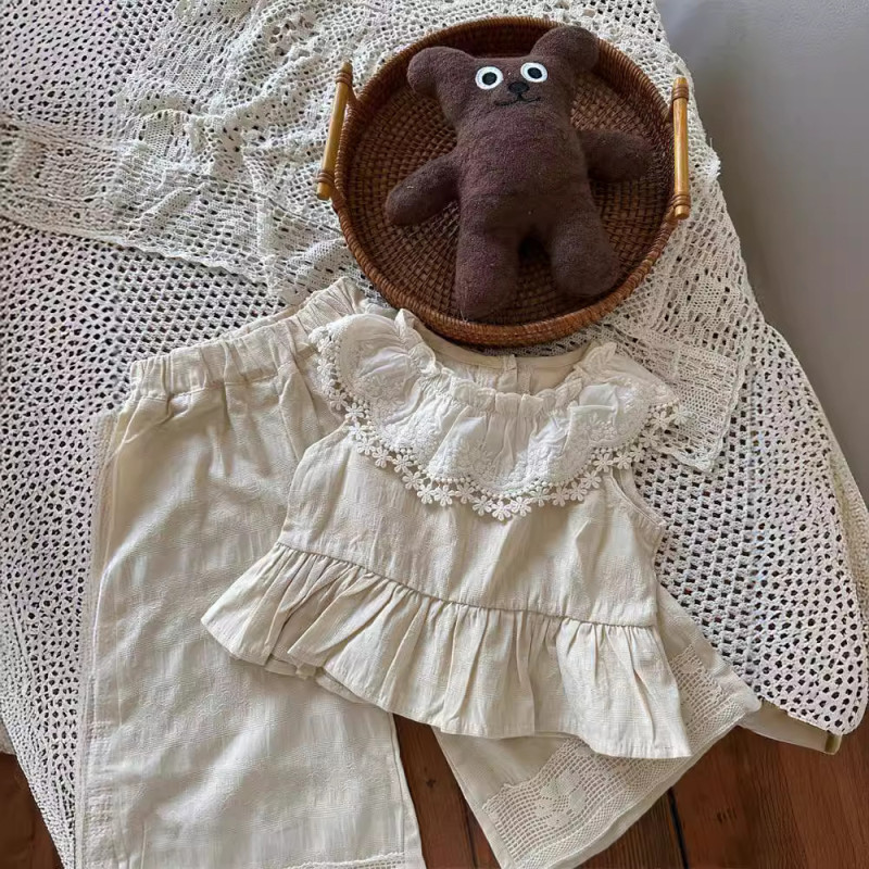 Baby Girl Clothing Set Lace Lapel Shirt Nine-Point Two Piece Suit