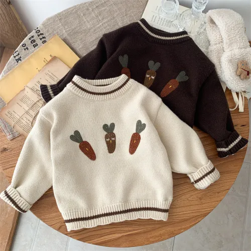 Knitted baby sweater velvet thickened cartoon carrot long-sleeved kids top