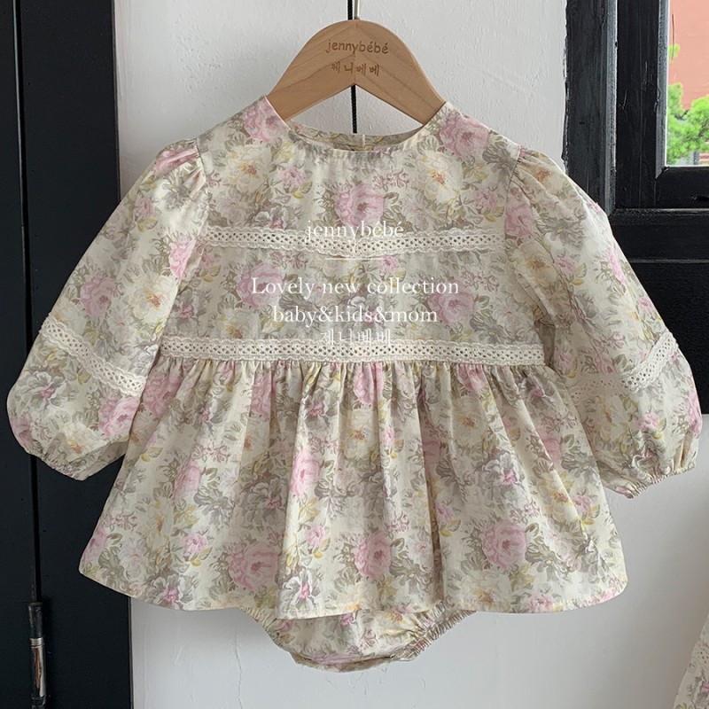 Floral baby romper onesie sweet baby girl dress bag fart sister outfiting