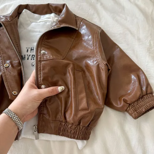 Baby coat retro style kids clothing zipper leather baby jackets