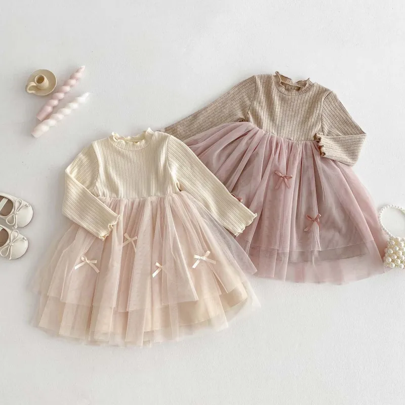 Girls baby dresses bottoming long-sleeved princess gauze dress