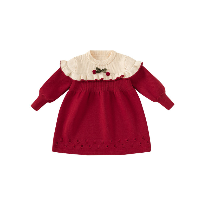 Children's girls sweater Christmas baby knitted princess dress
