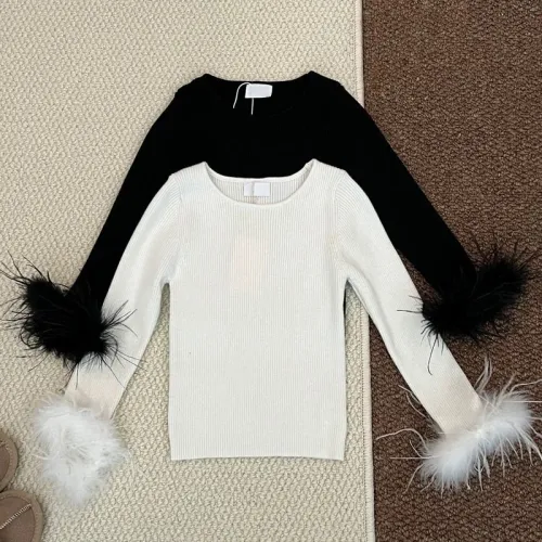 Children's tassel furry sleeves solid color bottoming shirt