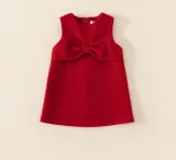 Winter girls clothing Sleeveless Solid Bow party Princess Velvet christmas dress