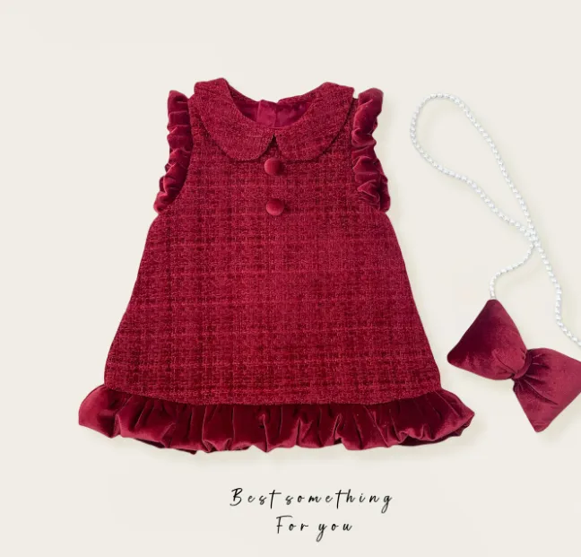 Winter girls fleece vest skirt knitted sweaters shoulder bag three-piece set