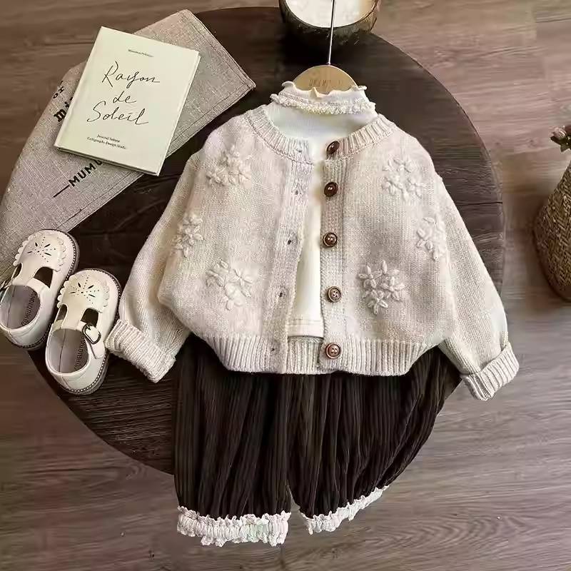Children's knitted crochet cardigan baby girl outer top