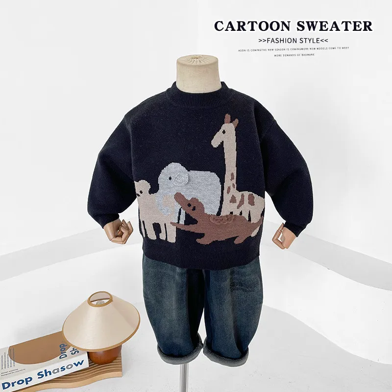 Cartoon Jacquard Baby Sweater  Cute Sweater Cotton Thick Baby Tops