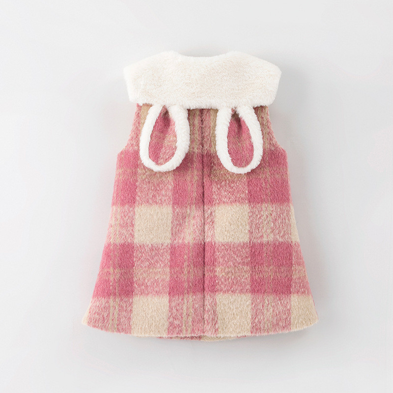 Girls' dresses plaid vest dress fashionable velvet thickened warm dress