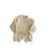 Knitted long-sleeved sweater solid color baby suit two-piece set
