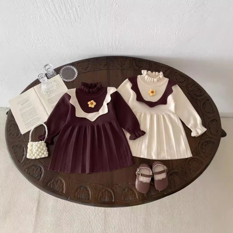 Girls baby dresses children's long-sleeved knitted skirt baby princess dress