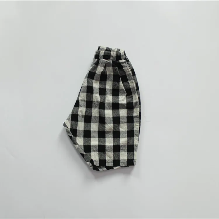 Cotton and linen trousers loose Big crotch plaid pants